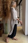 Golden Threads Dobby High Low Shirt Stone